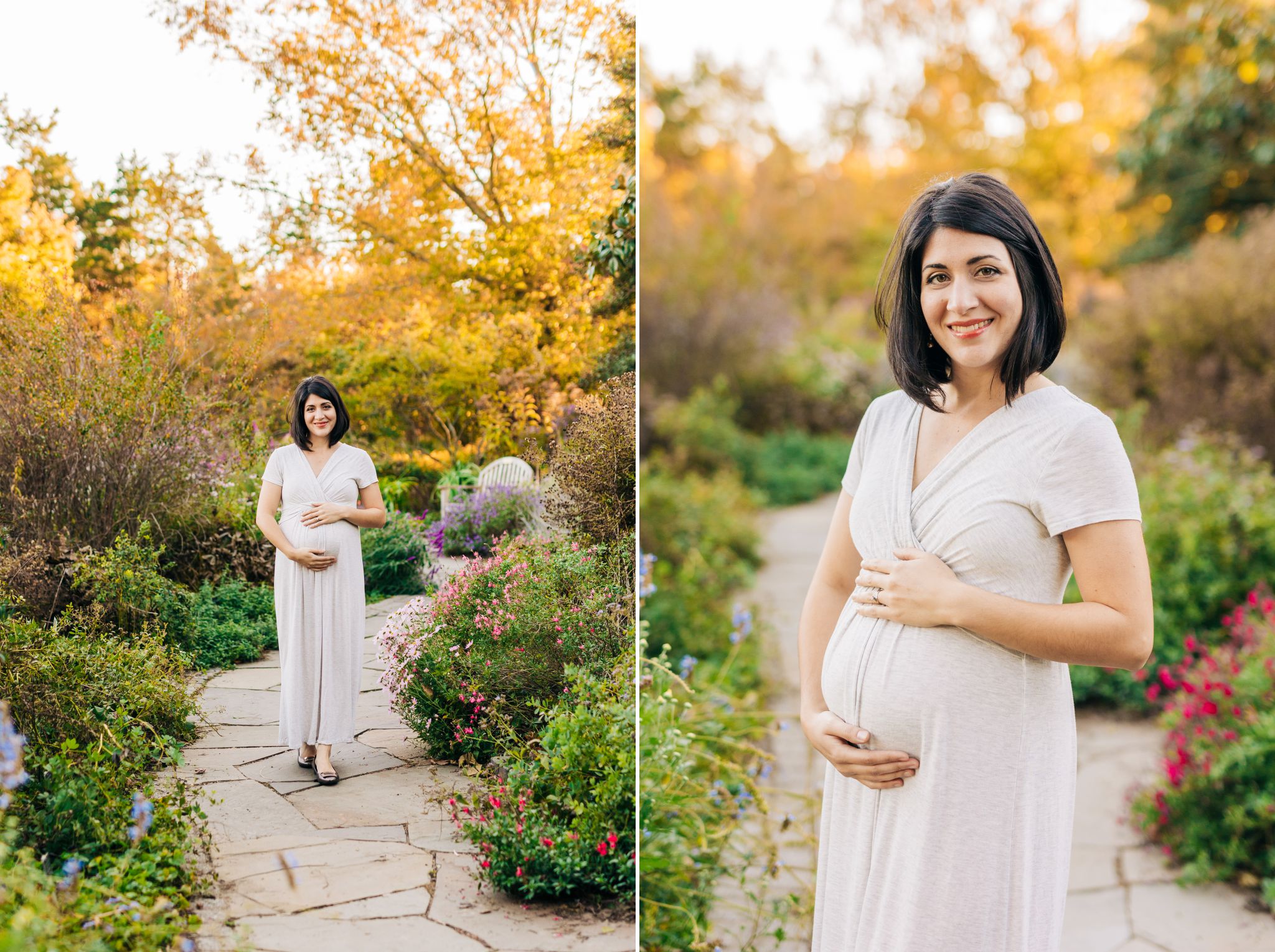 pregnant woman posing for a maternity session in Green Spring Gardens in Northern Virginia