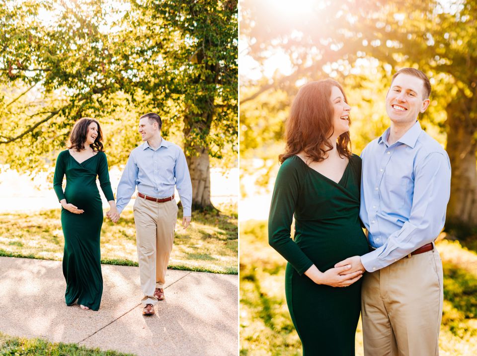 Young couple posing for maternity portraits at Green Spring Gardens in Alexandria, VA