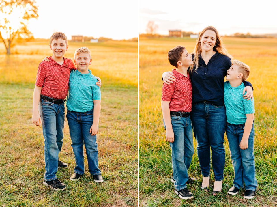 Mother and sons posing for photos at Manassas Battlefield Park