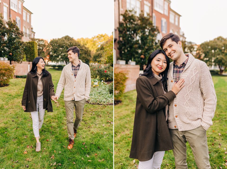 Couple posing for photos in Roberdeau Park in Old Town Alexandria, VA