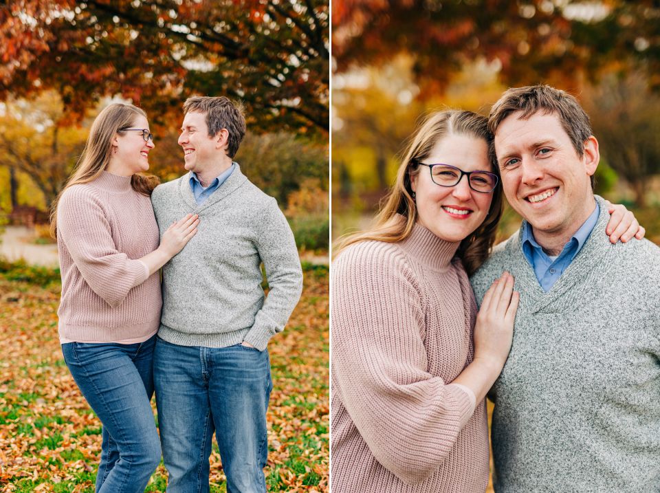 Couple in sweaters posing for photos in Alexandria, VA
